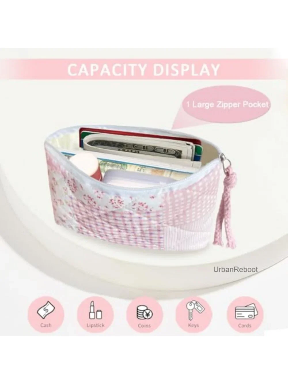 Cotton Quilted Floral Small Coin Pouch Zipper Wallet